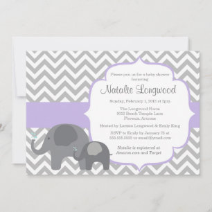 Elephant Baby shower Invitation, chevron paars Kaart