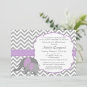 Elephant Baby shower Invitation, Chevron, paarse Kaart (Staand voorkant)