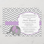 Elephant Baby shower Invitation, Chevron, paarse Kaart (Voorkant / Achterkant)