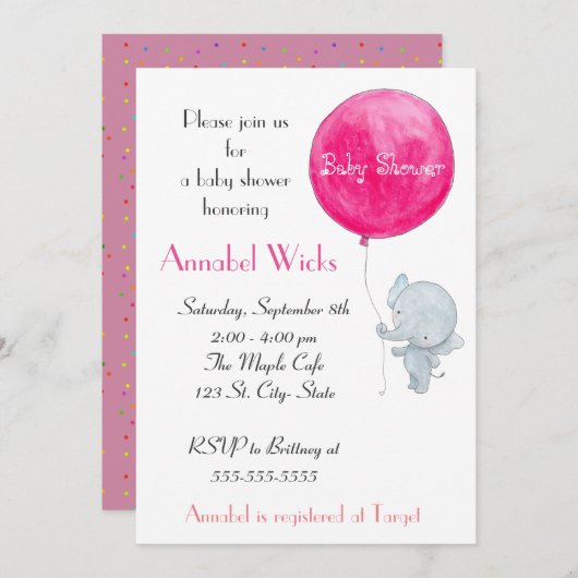 Elephant Baby shower Invitation Cute Paris Style (Devant / Derrière)