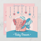 Elephant Baby shower Invitation Feestdagenkaart (Voorkant / Achterkant)
