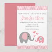 Eléphant Baby shower Invitation fille (Devant / Derrière)