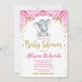 Elephant baby shower invitation fille or rose (Devant)