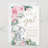 Elephant Baby shower Invitation fille, Safari (Devant)