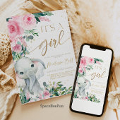 Elephant Baby shower Invitation fille, Safari