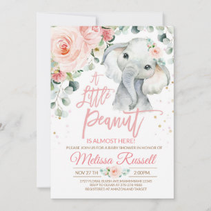 Elephant Baby shower Invitation fille, Safari rose