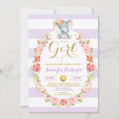 Elephant Baby shower Invitation Floral Boho Shower Kaart (Voorkant)