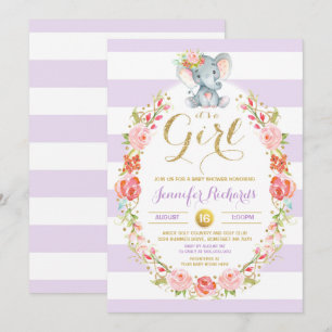 Elephant Baby shower Invitation Floral Boho Shower Kaart