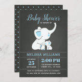 Elephant Baby shower Invitation for Boy Kaart (Voorkant / Achterkant)