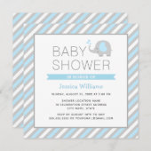 Elephant Baby shower Invitation garçon - bleu & gr (Devant / Derrière)