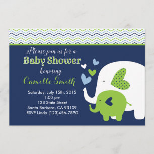 Elephant Baby shower Invitation in Navy and Green Kaart