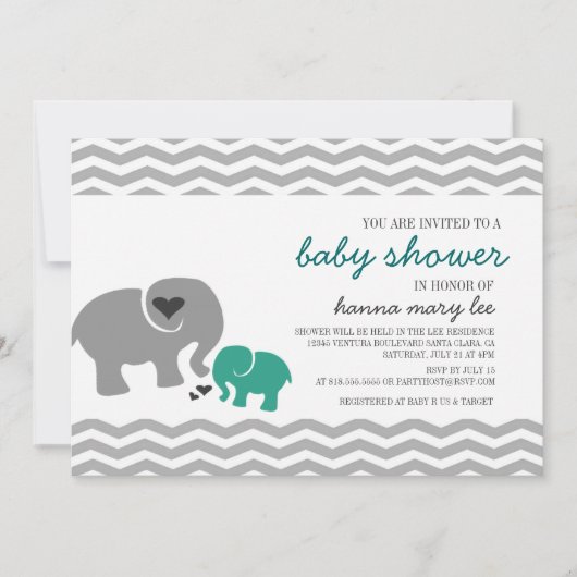 Elephant Baby shower Invitation Kaart (Voorkant)