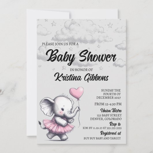 Elephant Baby shower Invitation Kaart (Voorkant)