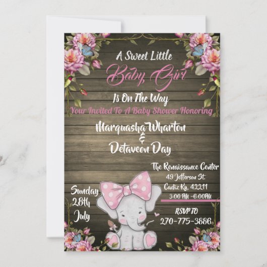 Elephant Baby shower Invitation Kaart (Voorkant)