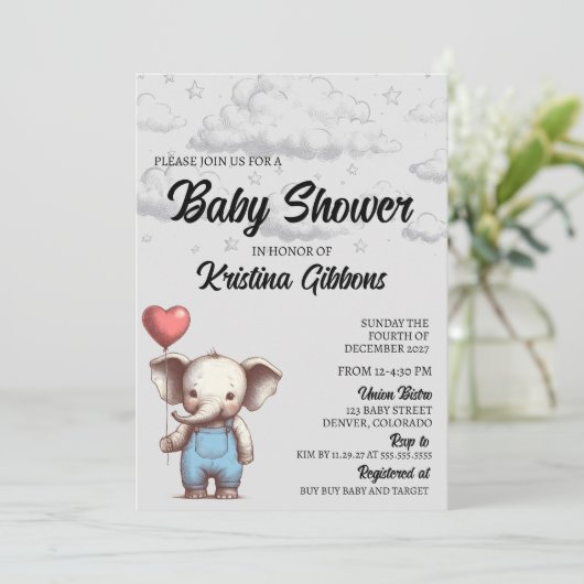 Elephant Baby shower Invitation Kaart (Staand voorkant)
