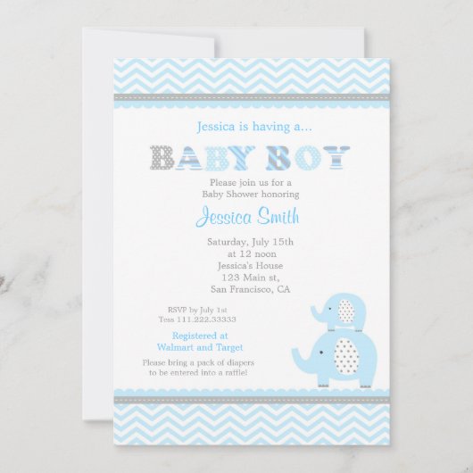 Elephant Baby shower Invitation Kaart (Voorkant)