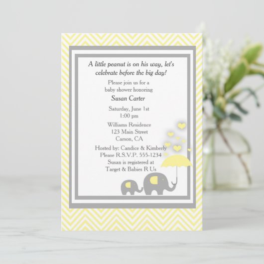 Elephant Baby shower Invitation Kaart (Staand voorkant)
