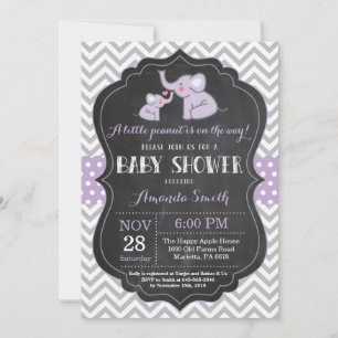 Elephant Baby shower Invitation Paars and Grey Kaart
