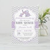 Elephant Baby shower Invitation Paars and Grey Kaart (Staand voorkant)