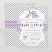Elephant Baby shower Invitation Paars and Grey Kaart (Voorkant / Achterkant)