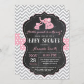 Elephant Baby shower Invitation Pink and Grey Kaart (Voorkant / Achterkant)