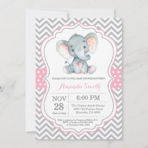 Elephant Baby shower Invitation Pink and Grey Kaart