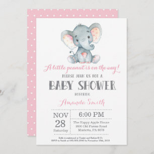 Elephant Baby shower Invitation Pink and Grey Kaart