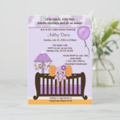ÉLÉPHANT Baby shower Invitation PURPLE CJ-E (Debout devant)