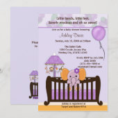 ÉLÉPHANT Baby shower Invitation PURPLE CJ-E (Devant / Derrière)
