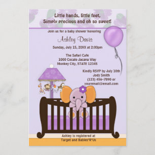 ÉLÉPHANT Baby shower Invitation PURPLE CJ-E