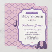 Elephant Baby shower Invitation rose pourpre Quatr (Devant / Derrière)