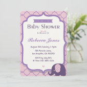 Elephant Baby shower Invitation rose pourpre Quatr (Debout devant)