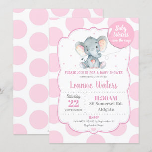 Elephant Baby shower Invitation roze Girl Kaart