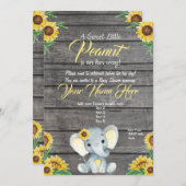 Elephant Baby shower Invitation, rustisch, Geel Kaart (Voorkant / Achterkant)