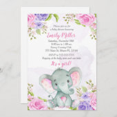 Elephant Baby shower Invitation Waterverf Kaart (Voorkant / Achterkant)