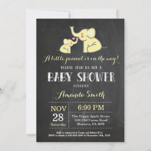 Elephant Baby shower Invitation Yellow and Grey Kaart