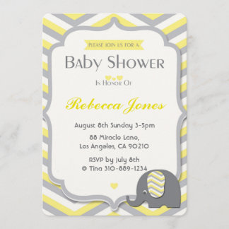 Elephant Baby shower Invitation Yellow Chevron Kaart