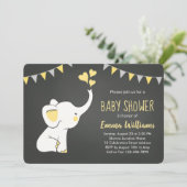 Elephant Baby shower Invitation Yellow Grey Black Kaart (Staand voorkant)