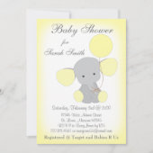 Elephant Baby shower Invitation Yellow Grey Kaart (Voorkant)