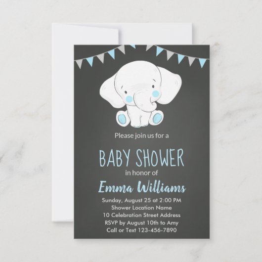 Elephant Baby Shower Invitations for Boy Kaart (Voorkant)