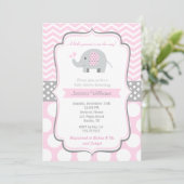 Elephant Baby Shower Invitations for Girl Kaart (Staand voorkant)