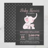 Elephant Baby Shower Invitations for Girl Kaart (Voorkant / Achterkant)