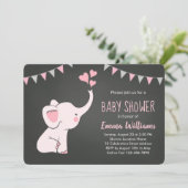 Elephant Baby Shower Invitations for Girl | Roze Kaart (Staand voorkant)