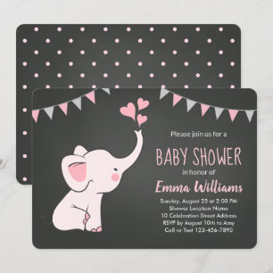 Elephant Baby Shower Invitations for Girl   Roze Kaart