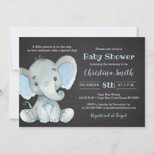 Eléphant Baby Shower Invitations pour un garçon (Devant)
