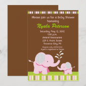 Elephant Baby Shower Invitations - Roze meisje Kaart (Voorkant / Achterkant)