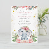 Elephant Baby Shower Invitations Roze ventilator Kaart (Staand voorkant)