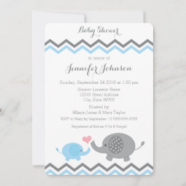 Elephant Baby shower Invite | Blauwe grijze Chevro Kaart