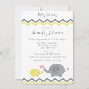Elephant Baby shower Invite   Gele grijze Chevron Kaart