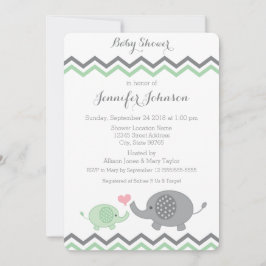 Elephant Baby shower Invite | Groene grijze Chevro Kaart